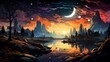 Milky Way Reservoir, Background Banner HD, Illustrations , Cartoon style