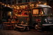 Street food van on a evening city street. Ai generated