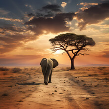 Lone Elephant Crossing A Vast African Savannah