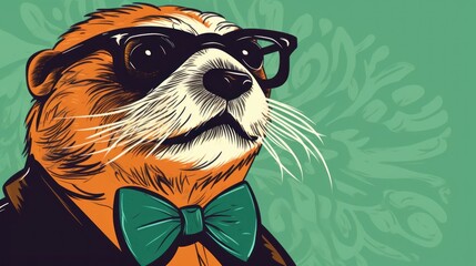 Poster - An illustration of a otter wearing glasses and bow tie, AI