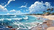 Panorama Beautiful White Sand Beach Turquoise, Background Banner HD, Illustrations , Cartoon style