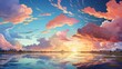 Panorama Calm Evening Sky Clouds Background, Background Banner HD, Illustrations , Cartoon style