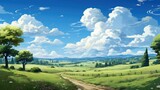 Fototapeta Do pokoju - Panorama Sunny Summer Blue Sky Background, Background Banner HD, Illustrations , Cartoon style