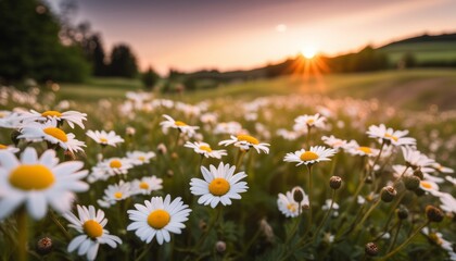 Poster - A field of white flowers with yellow centers