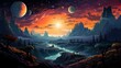 Planet Over Nebulae Space Elements This, Background Banner HD, Illustrations , Cartoon style