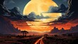 Road Moon Desert, Background Banner HD, Illustrations , Cartoon style