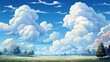 White Fluffy Clouds Blue Sky, Background Banner HD, Illustrations , Cartoon style