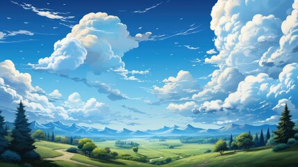 Wall Mural - Wispy Clouds Blue Sky Suitable Background, Background Banner HD, Illustrations , Cartoon style