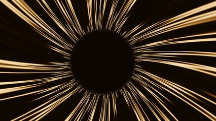 Wall Mural - luxury gold line wave flowing with light effect and black copy space circle in middle for text, logo