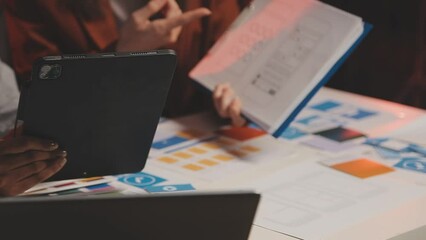 UX designer planning phone app development template layout wireframe design at modern office.