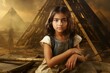 Ornate Ancient egyptian pyramid child girl. Ancient worker. Generate Ai