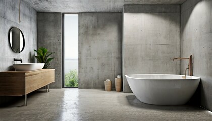 Sticker - modern bathroom design concrete wall and floor 3d rendering