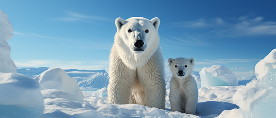 Canvas Print - Polar bear and cub on ice floes in the Arctic.