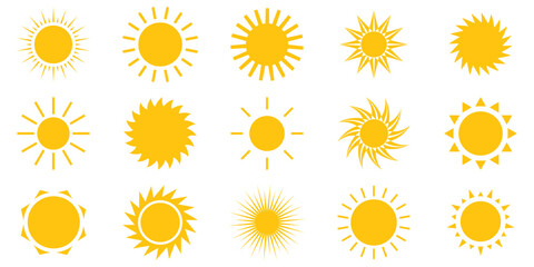 sun icon set. yellow sun star icons collection. summer, sunlight, nature, sky. vector illustration i