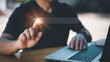© Oatakoi - Using Search Console with your website.Data Search Technology Search Engine Optimization. man's hands are using a computer notebook to Searching for information.