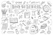 © Marivolkoff - Hand drawn school supplies. Back to school doodle large set of elements. School object collection. Sketch icon set. Good for wrapping paper, stationery, scrapbooking, wallpaper, textile prints