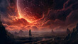 © RiskiDwi - Space background. fantasy landscape, galaxy, unknown planet, neon space galaxy portal.
