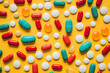 Medicine drugs pharmacy prescription health background vitamin painkiller pharmaceutical treatment medication capsules antibiotics