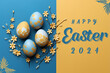 Happy Easter 2024 with easter eggs for greetings and promotion