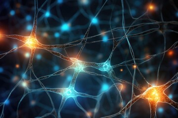 Wall Mural - Abstract 3d rendering of network structure. Network connection structure. Futuristic background, Background from nerve cells or neural networks with cell activity between each other, AI Generated