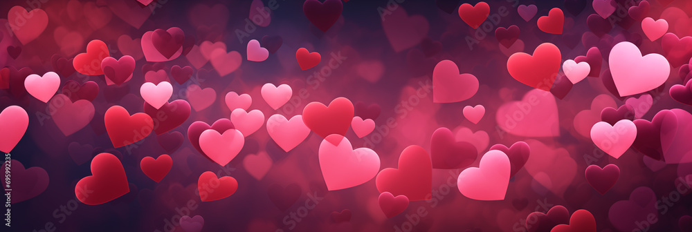 Pink hearts pattern background banner. Valentine's Day. Panoramic web ...