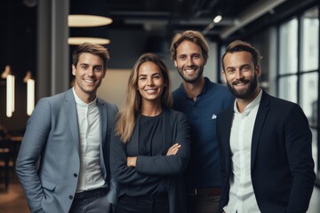 Poster - Group portrait of smiling young diverse business people in office