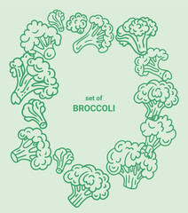 Wall Mural - Broccoli cabbage doodle set. Broccoli simple outline icon vector illustration. Green broccoli vegetables.