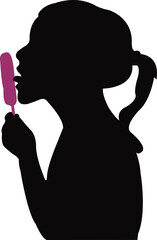 Sticker - a girl eating ice-cream silhouette vector