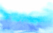 Watercolor background abstract hand painting blue color. Bright blue watercolor wash vector backdrop. Wet brush ink stain on white paper texture. Cloudy water paint pouring for spring card or banner.