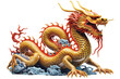 golden Chinese dragon isolated on transparent.