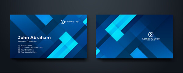 Wall Mural - Blue vector modern abstract shapes corporate business card template. Modern simple minimalist business card template