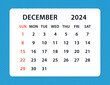 © StudioGraphic - December 2024 Calendar Leaf. Monthly calendar template for 2024 year. Calendar planner for 2024. Colorful wall calendar in English. Mock up Week starts Sunday. Vector illustration