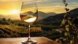 White wine pour in vineyard. Generative AI