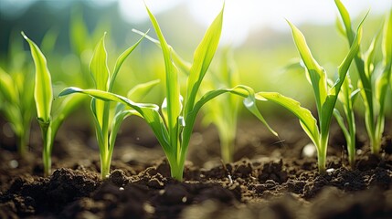 Wall Mural - Young corn plants in field. Generative AI