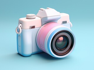 a digital camera sitting on a blue background