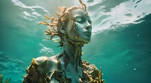 Statue With Coral Reef Under Water