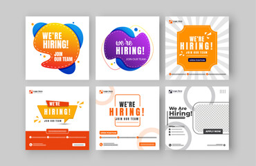 Wall Mural - we are hiring for job vacancy social media posts or square web banner template design bundle