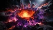 Explosive representation of a cosmic event in outer space, featuring a dynamic mix of stars, planets, and nebulae in an imaginative illustration