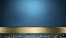 Blue Background With Vintage Texture Soft Center Lighting And Elegant Gold Ribbon Or Stripe On Bottom Border With Copyspace For Your Own Label Title Or Text