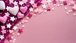 pink background with hearts stars and copy space it s a girl backdrop with empty space for text baby shower or birthday invitation party women s day baby girl birth announcement generative ai