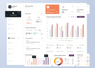 Wall Mural - ui ux infographic dashboard. ui design with graphs, charts and diagrams. web interface template