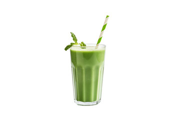 Wall Mural - Glass of green smoothie with straws isolated on white or transparent background