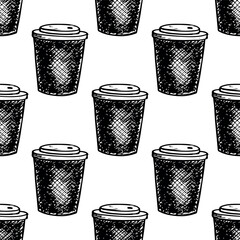 Wall Mural - Seamless pattern with cute cup of tea or coffee doodle for decorative print, wrapping paper, greeting cards, wallpaper and fabric