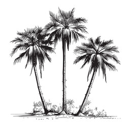 Sticker - Three palm trees sketch in strokes hand drawn illustration.