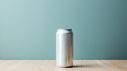 Sticker - A can of a metal container sitting on top of wood, AI