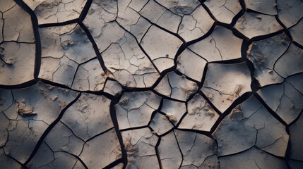 Canvas Print - A close up of a cracked and dried out surface with cracks, AI