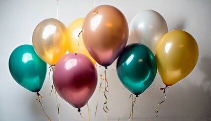 six balloons on a white background party decoration for celebrations and birthday