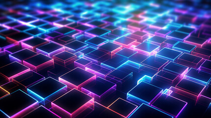 Wall Mural - Vibrant neon grid demonstrating a high-speed technology network