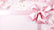 Pink gift boxes and rose flowers on pinkish romantic flat lay background. Happy Valentine's day, Mother's Day or birthday concept