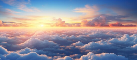 Wall Mural - panorama Beautiful sunset sky above the clouds. Aerial view